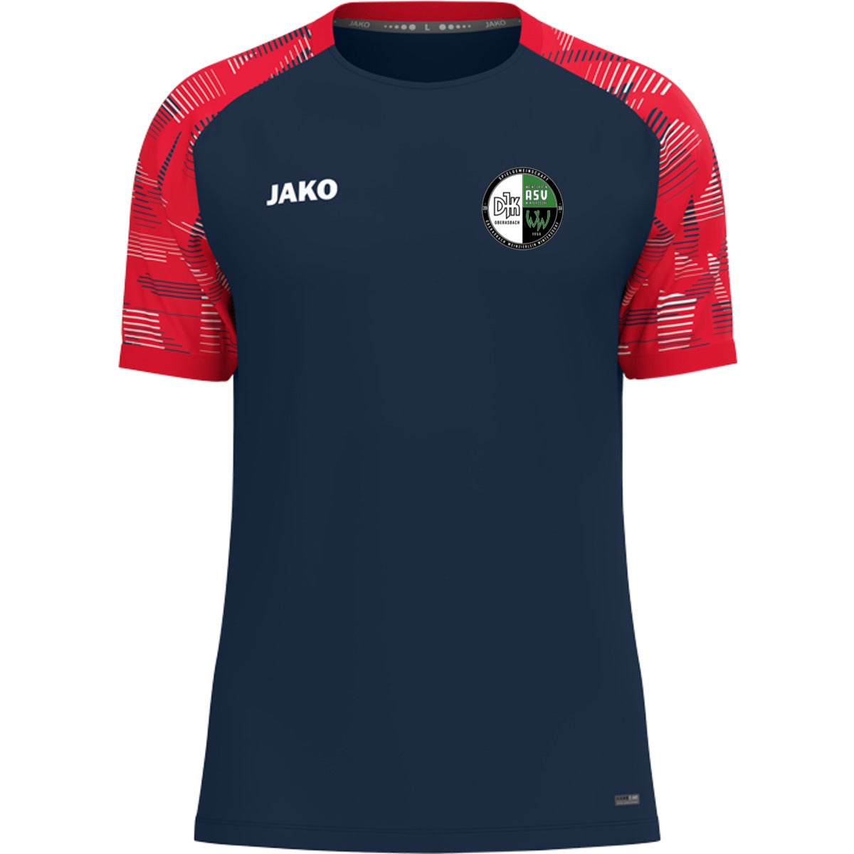T-Shirt Sonic – nachhaltiges Funktionsshirt von JAKO 6126 – Vereinslogo herzseitig Marine/Rot Vorderseite