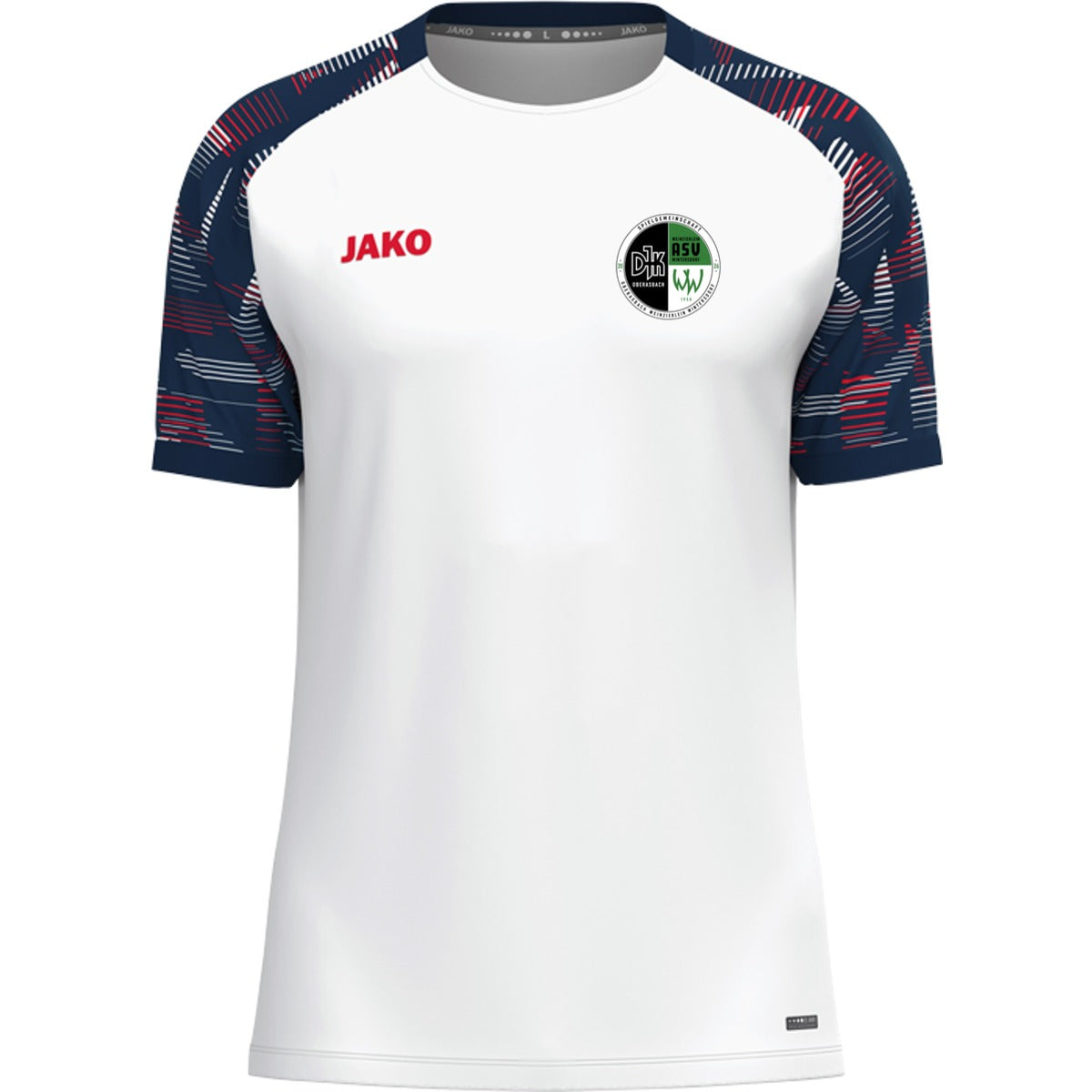T-Shirt Sonic – nachhaltiges Funktionsshirt von JAKO 6126 – Vereinslogo herzseitig Weiß/Marine Vorderseite