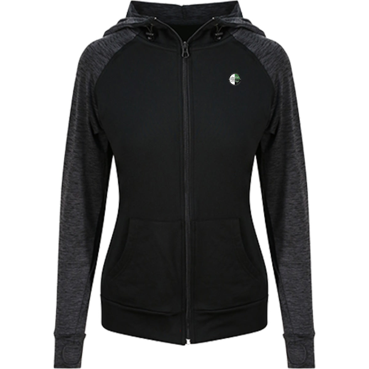 JC058-Womens-Zoodie – Vereinslogo herzseitig Black/Black Slate Melange Vorderseite