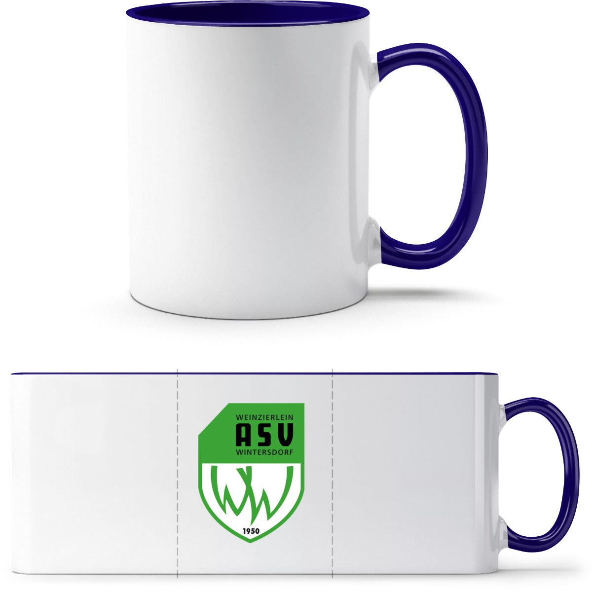 Q9061 Tasse – ASV-Wappen mittig groß Weiß/Dunkelblau Vorderseite