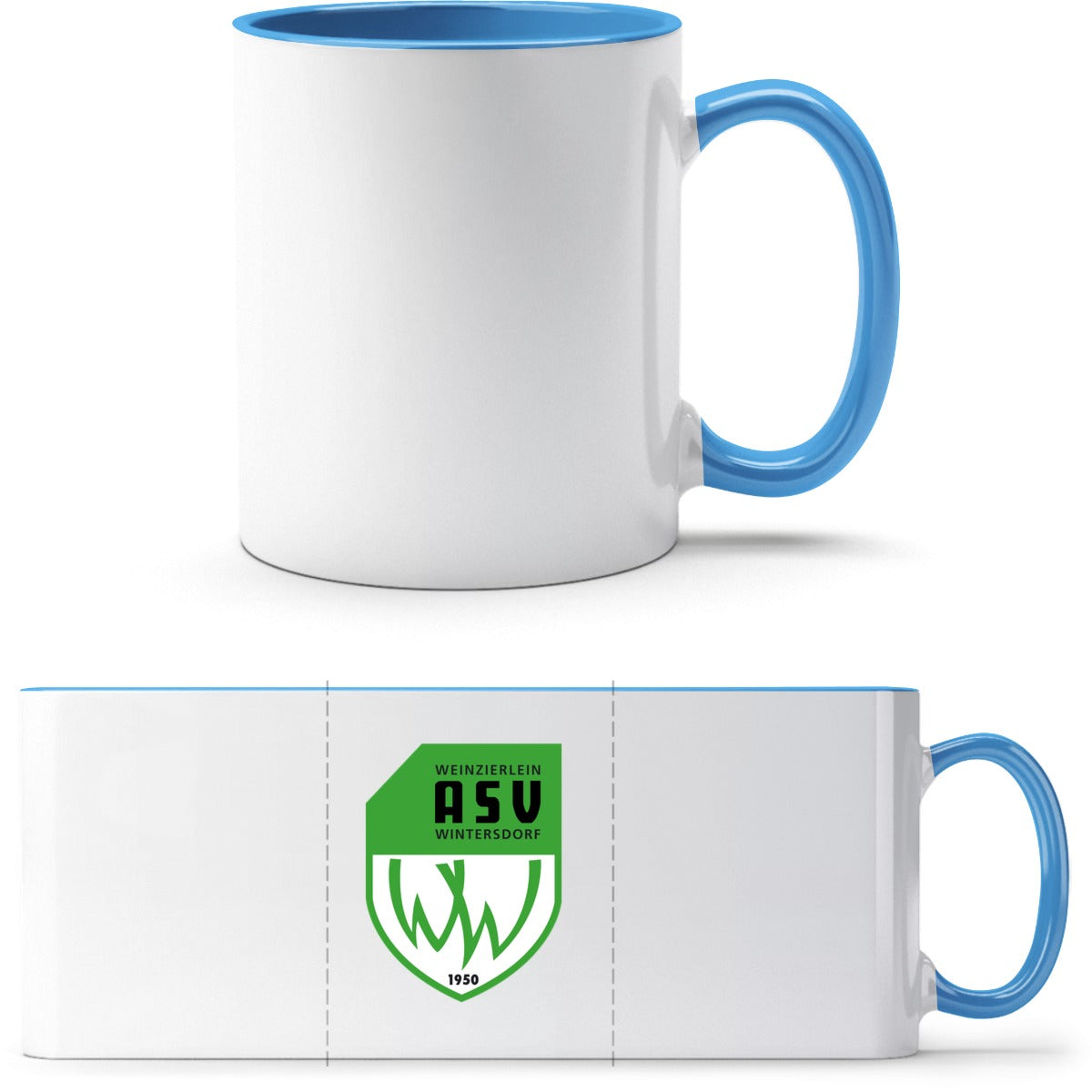 Q9061 Tasse – ASV-Wappen mittig groß Weiß/Hellblau Vorderseite