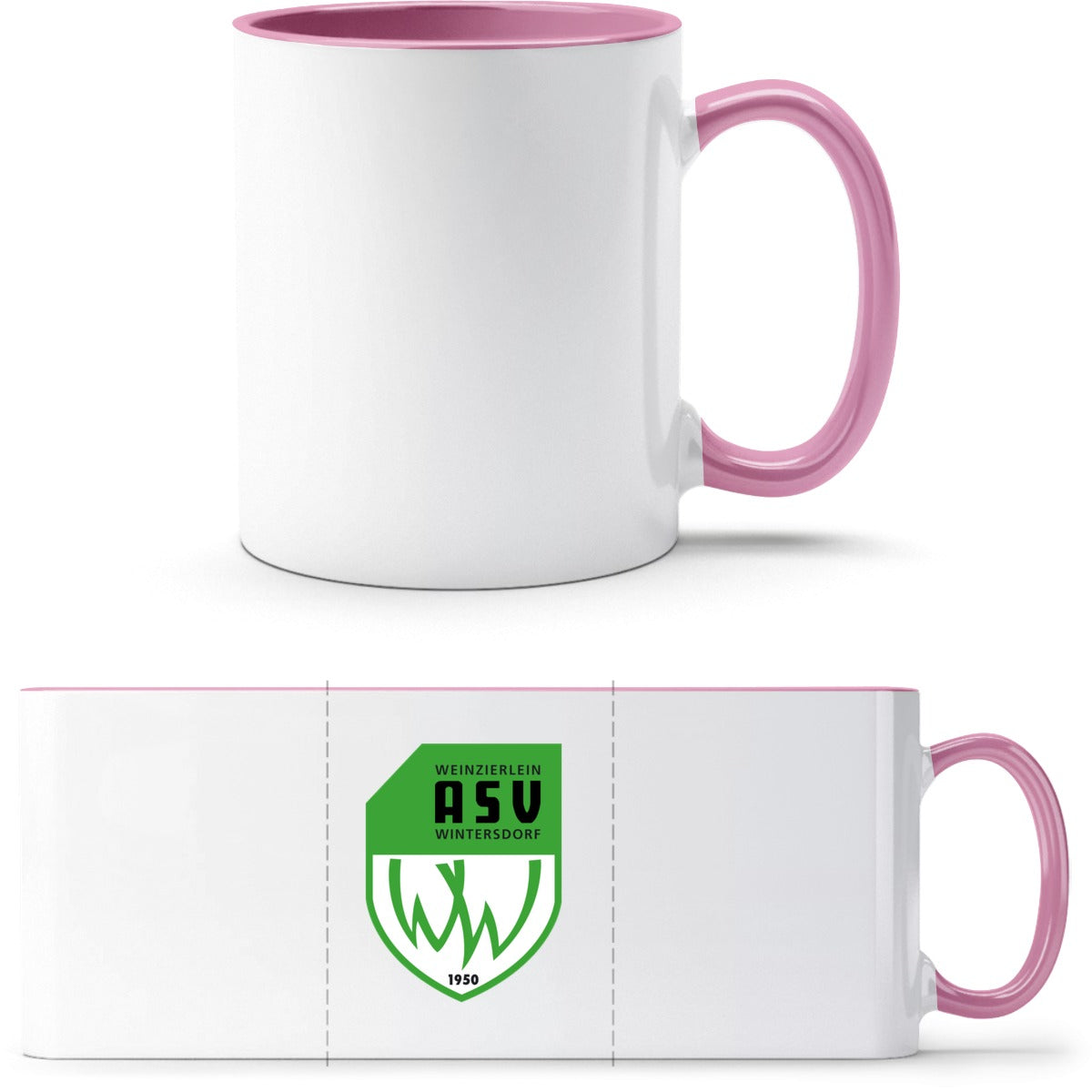 Q9061 Tasse – ASV-Wappen mittig groß Weiss/Rosa Vorderseite