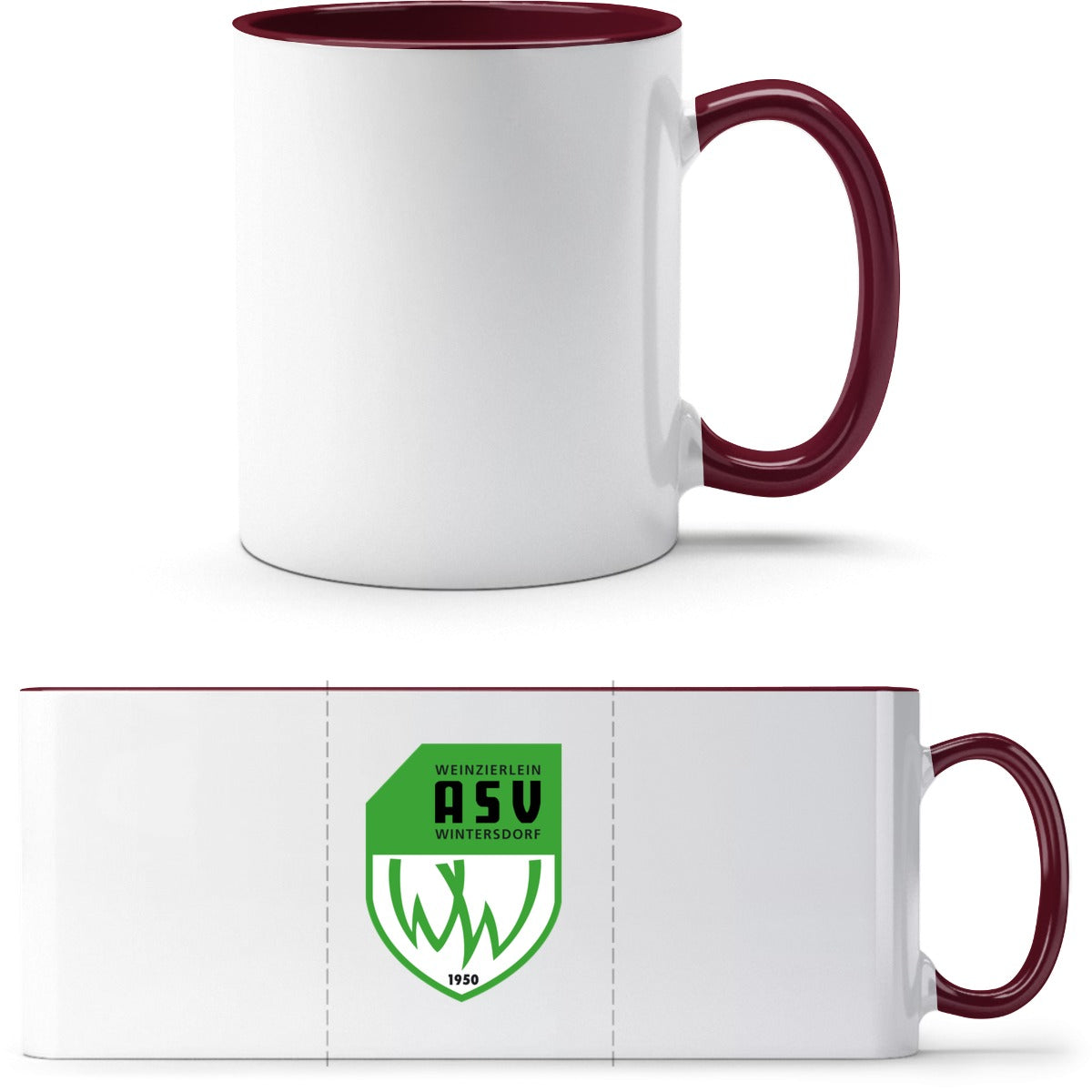 Q9061 Tasse – ASV-Wappen mittig groß White/Bordeaux Vorderseite