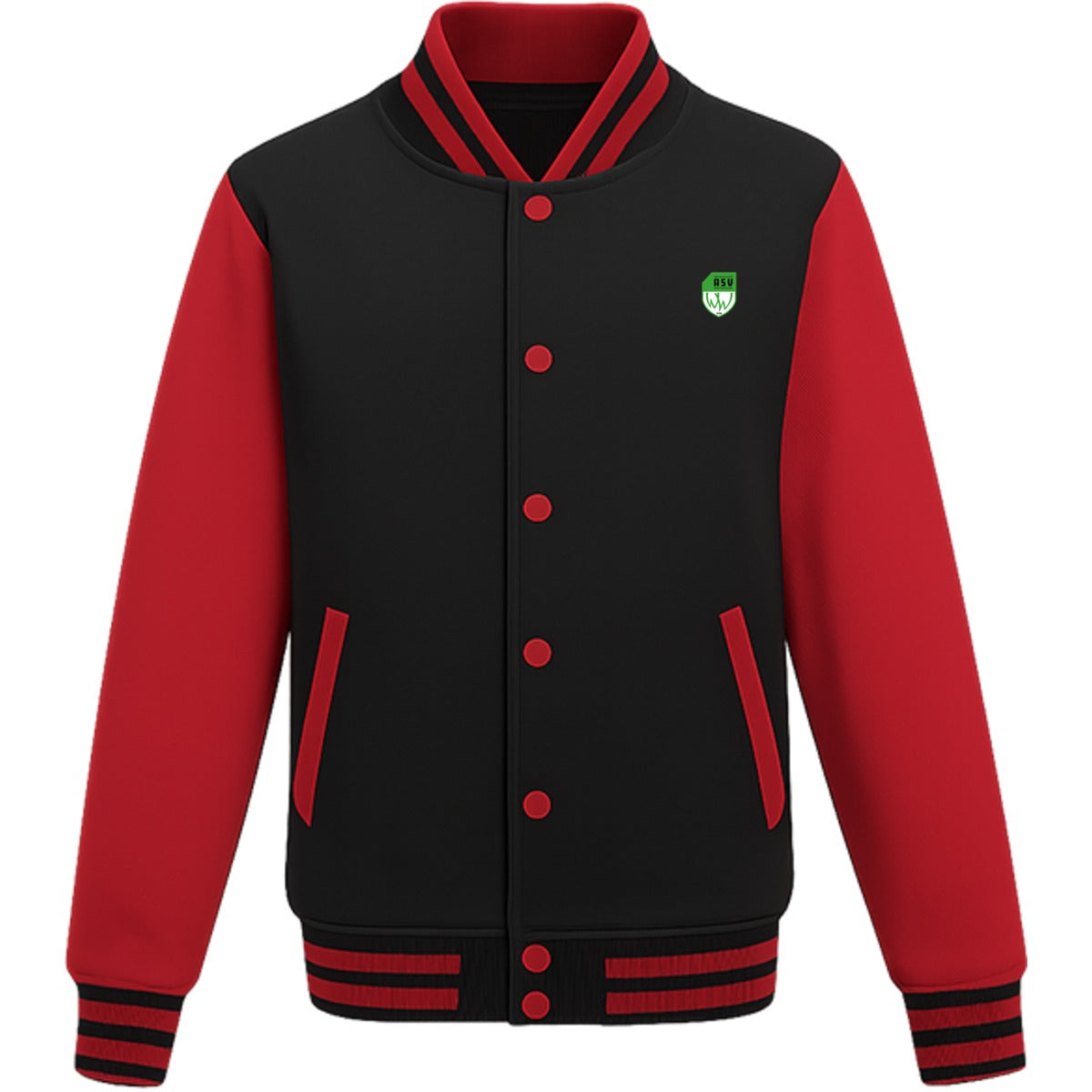 College Sweatjacket JH043 – ASV-Wappen herzseitig Jet Black/Fire Red Vorderseite