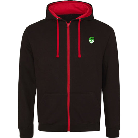Varsity Zoodie Zip Hoodie JH053 – ASV-Wappen herzseitig Jet Black/Fire Red Vorderseite