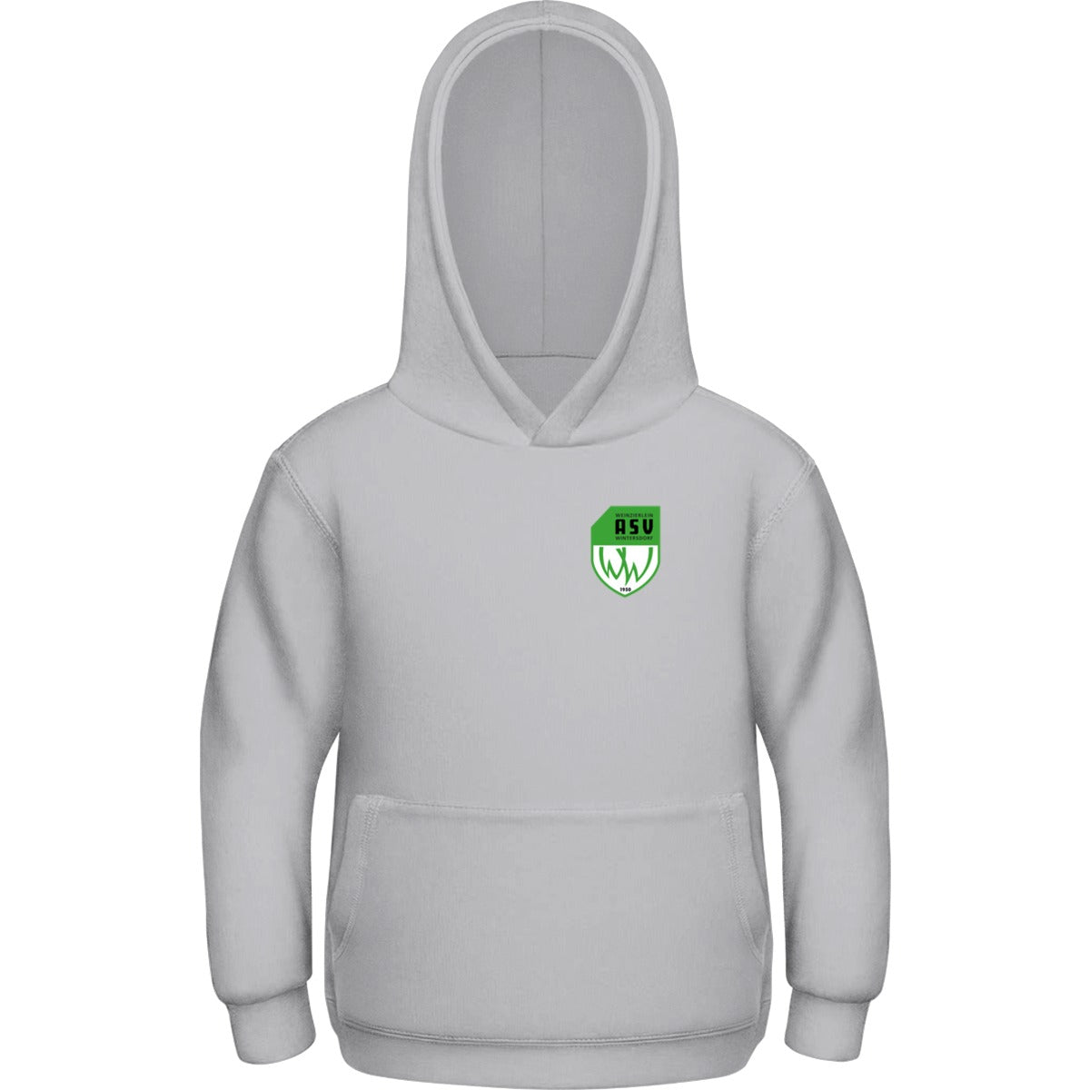 Basic Kinder Hoodie JH001K – ASV-Wappen herzseitig Heather Grey Vorderseite