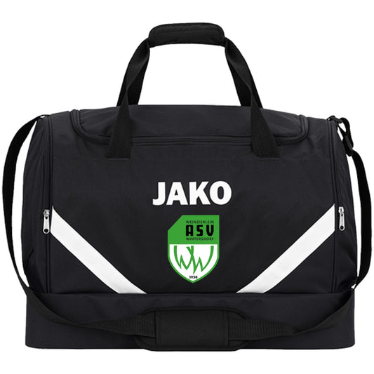 JAKO Sporttasche Iconic mit Bodenfach 2024 – ASV-Wappen mittig groß Schwarz Vorderseite