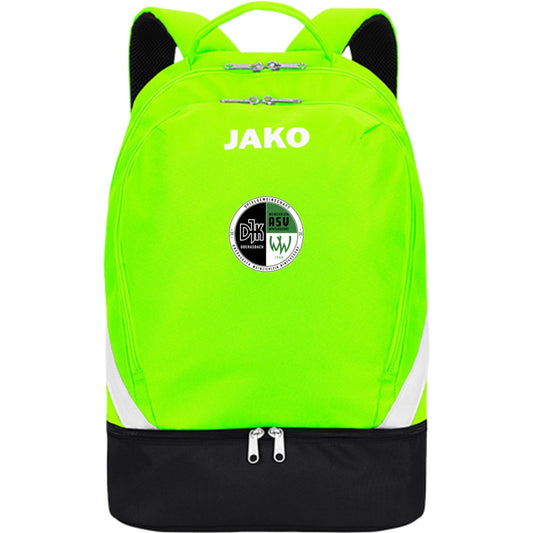 JAKO Sport Rucksack mit Bodenfach 1814 – Neues Design Neongrün/Schwarz Vorderseite