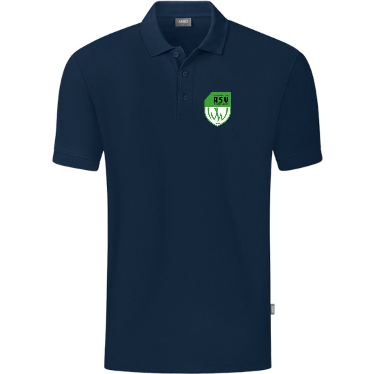 JAKO Polo Organic C6320 – ASV-Wappen herzseitig Marine Vorderseite