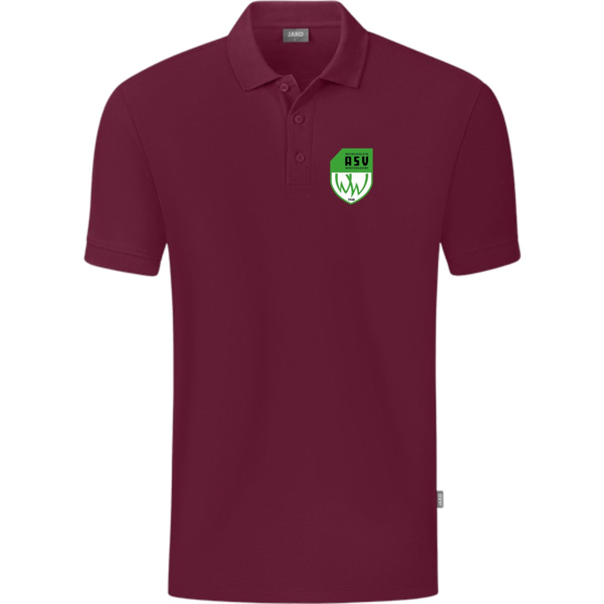 JAKO Polo Organic C6320 – ASV-Wappen herzseitig Maroon Vorderseite