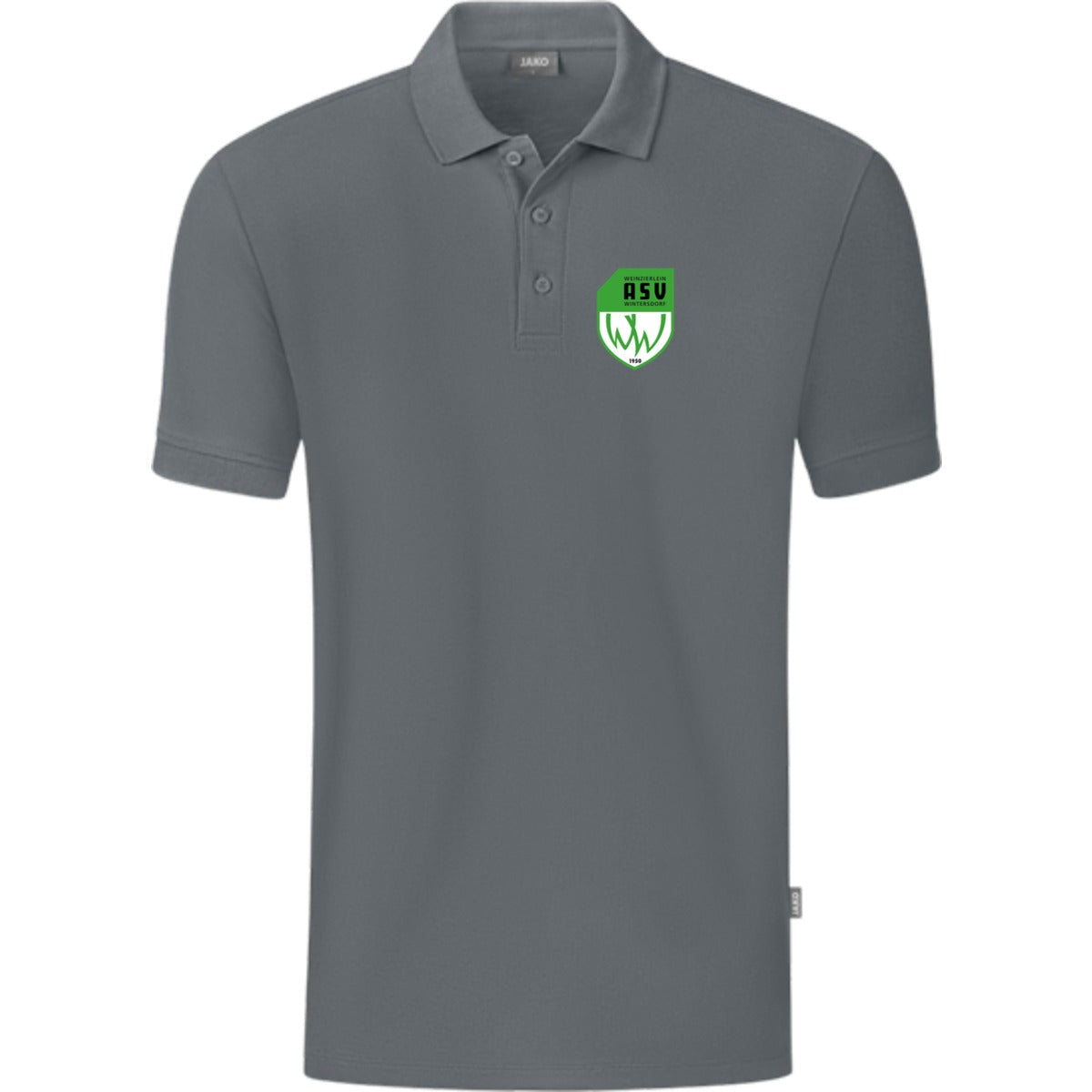 JAKO Polo Organic C6320 – ASV-Wappen herzseitig Steingrau Vorderseite