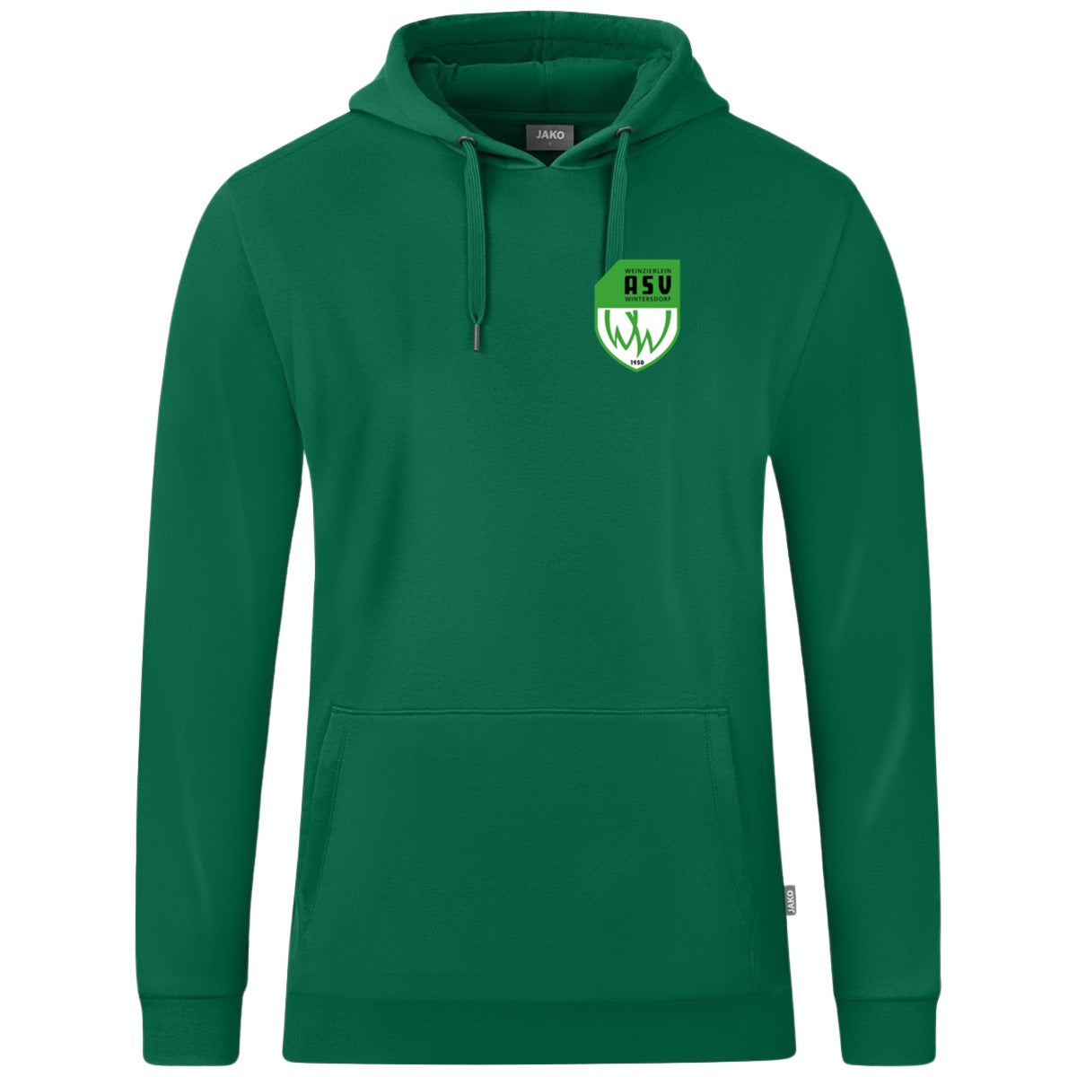 JAKO Kapuzensweat Organic C6720 – ASV-Wappen herzseitig Grün Vorderseite
