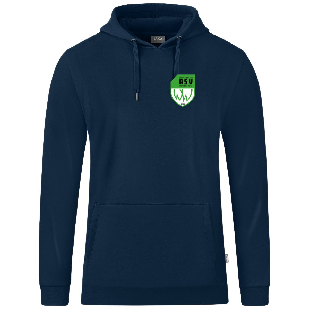 JAKO Kapuzensweat Organic C6720 – ASV-Wappen herzseitig Marine Vorderseite
