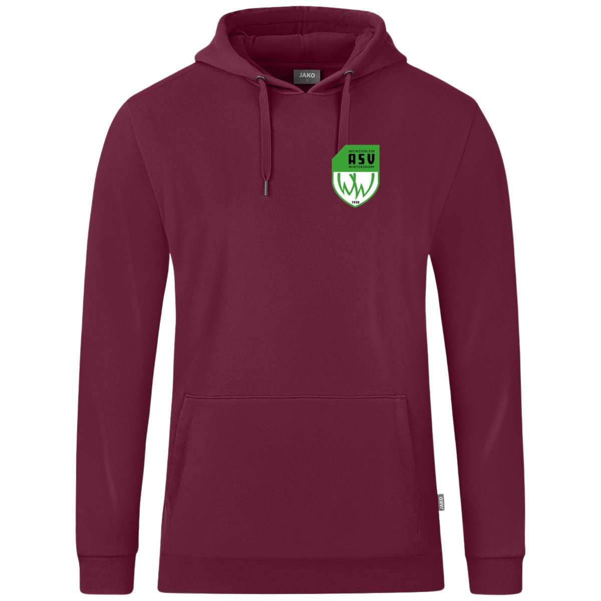 JAKO Kapuzensweat Organic C6720 – ASV-Wappen herzseitig Maroon Vorderseite