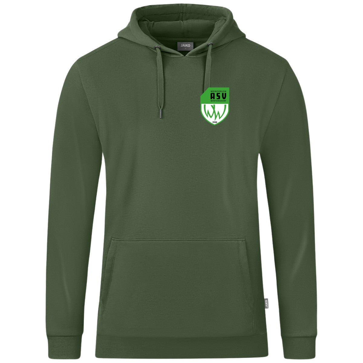 JAKO Kapuzensweat Organic C6720 – ASV-Wappen herzseitig Oliv Vorderseite