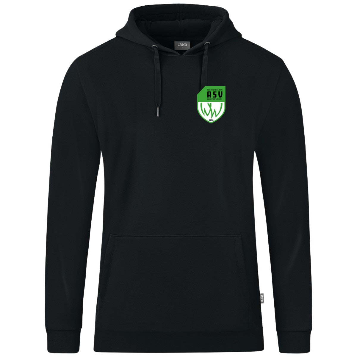 JAKO Kapuzensweat Organic C6720 – ASV-Wappen herzseitig Schwarz Vorderseite