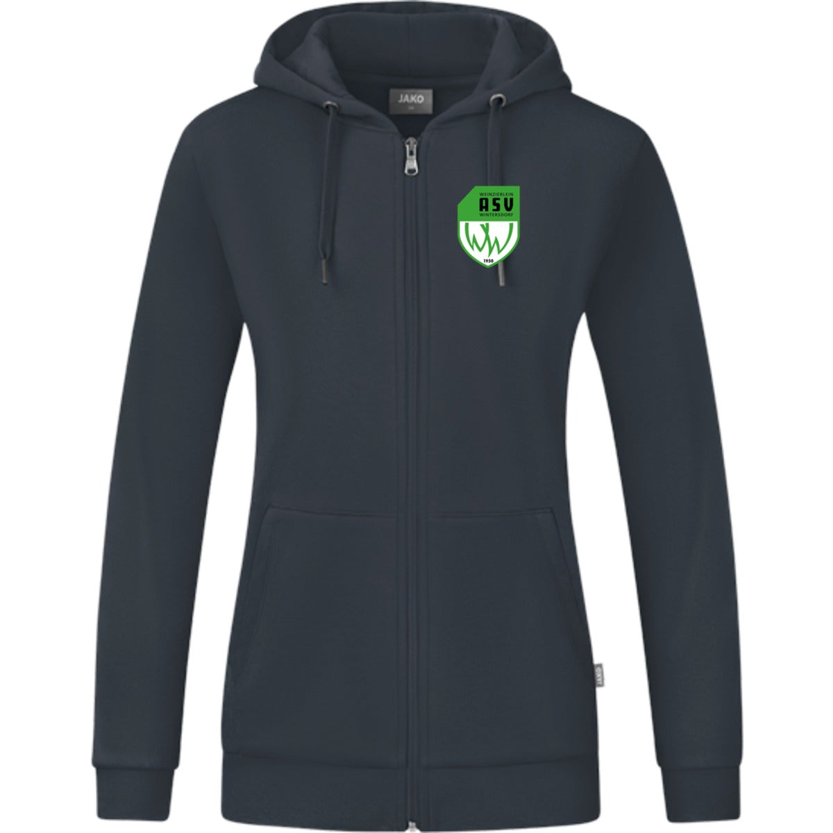 JAKO Kapuzenjacke Organic C6820W – ASV-Wappen herzseitig Anthrazit Vorderseite
