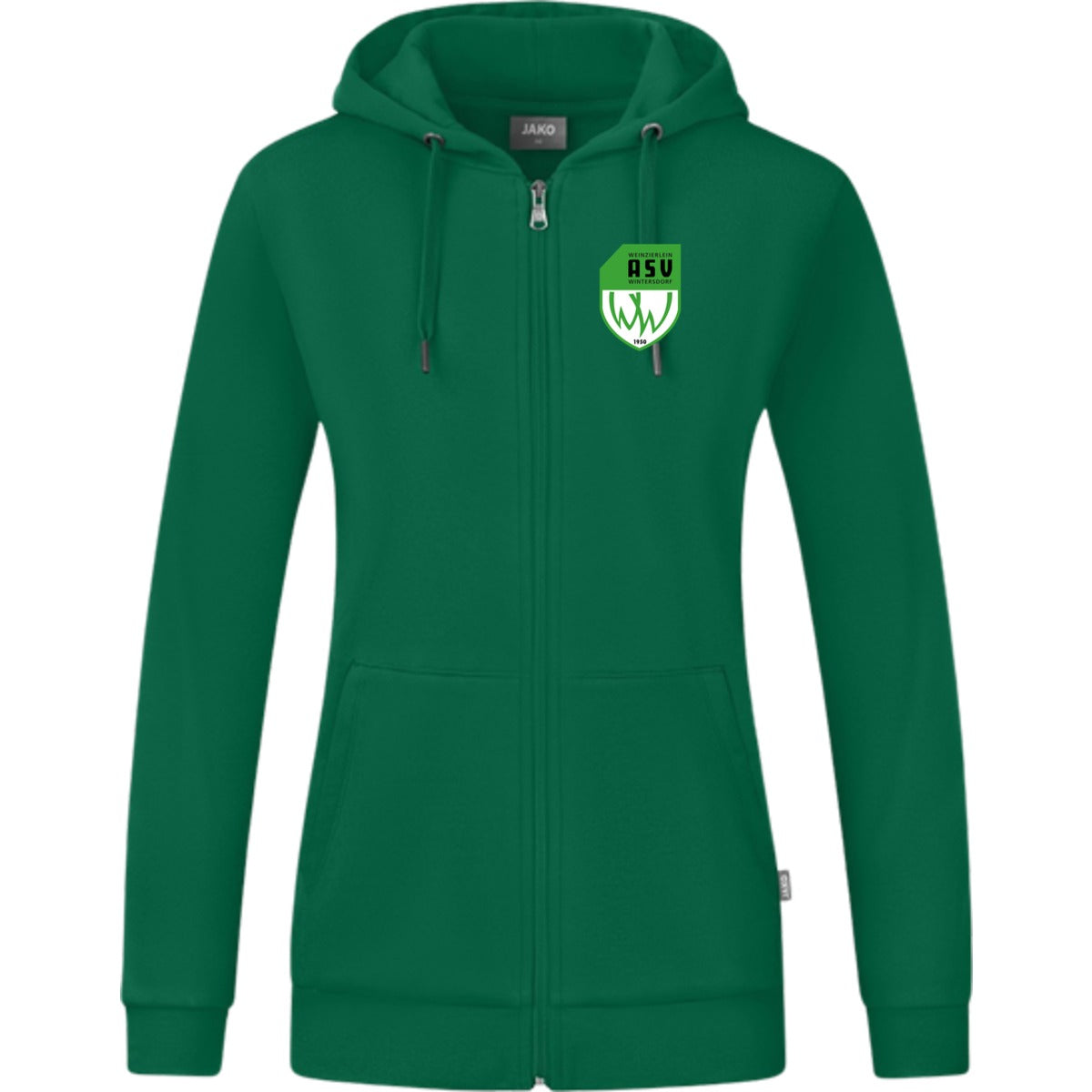 JAKO Kapuzenjacke Organic C6820W – ASV-Wappen herzseitig Grün Vorderseite