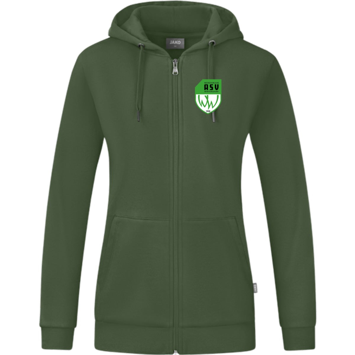 JAKO Kapuzenjacke Organic C6820W – ASV-Wappen herzseitig Oliv Vorderseite