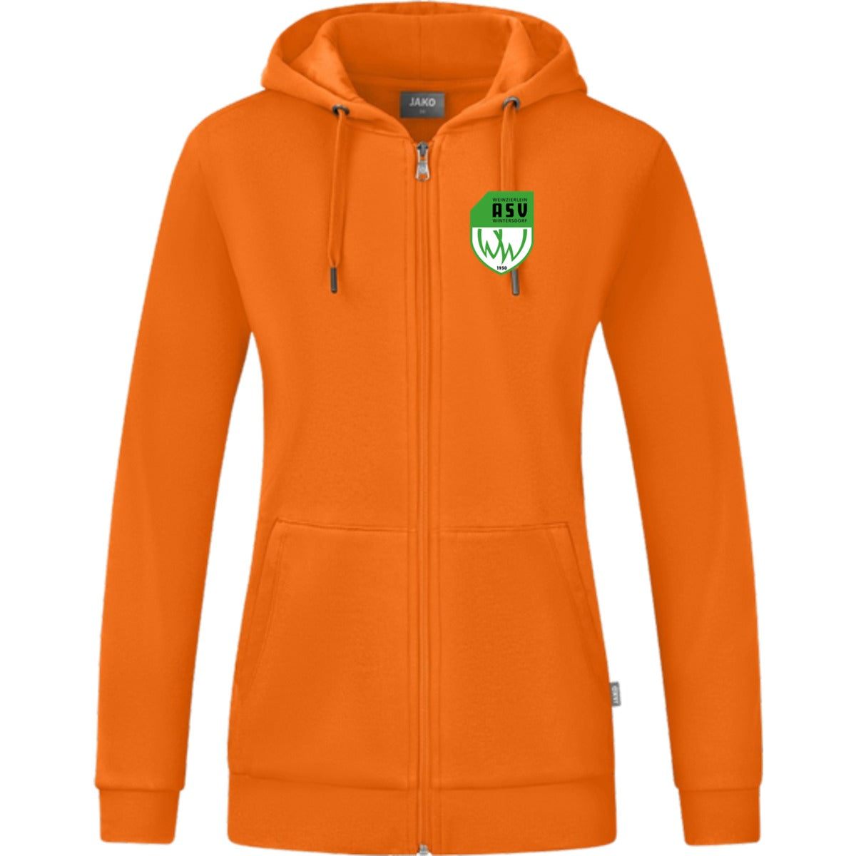 JAKO Kapuzenjacke Organic C6820W – ASV-Wappen herzseitig Orange Vorderseite