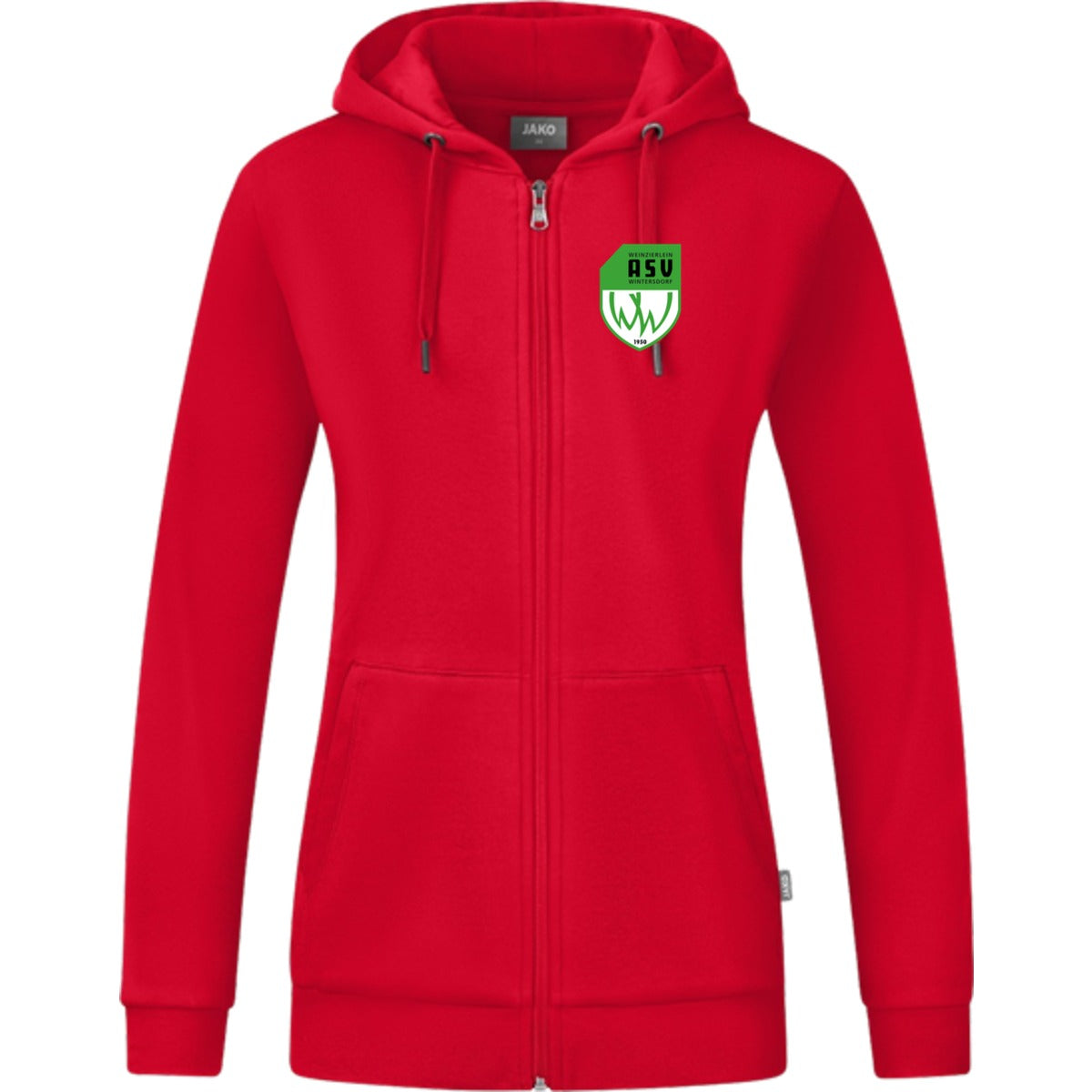 JAKO Kapuzenjacke Organic C6820W – ASV-Wappen herzseitig Rot Vorderseite