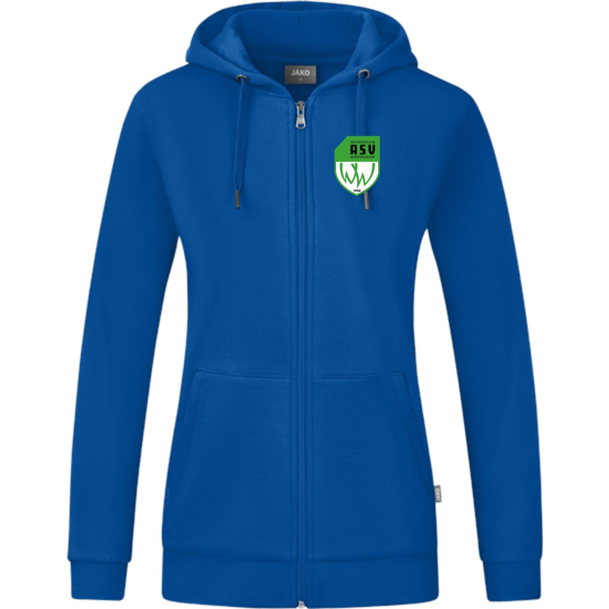 JAKO Kapuzenjacke Organic C6820W – ASV-Wappen herzseitig Royal Vorderseite