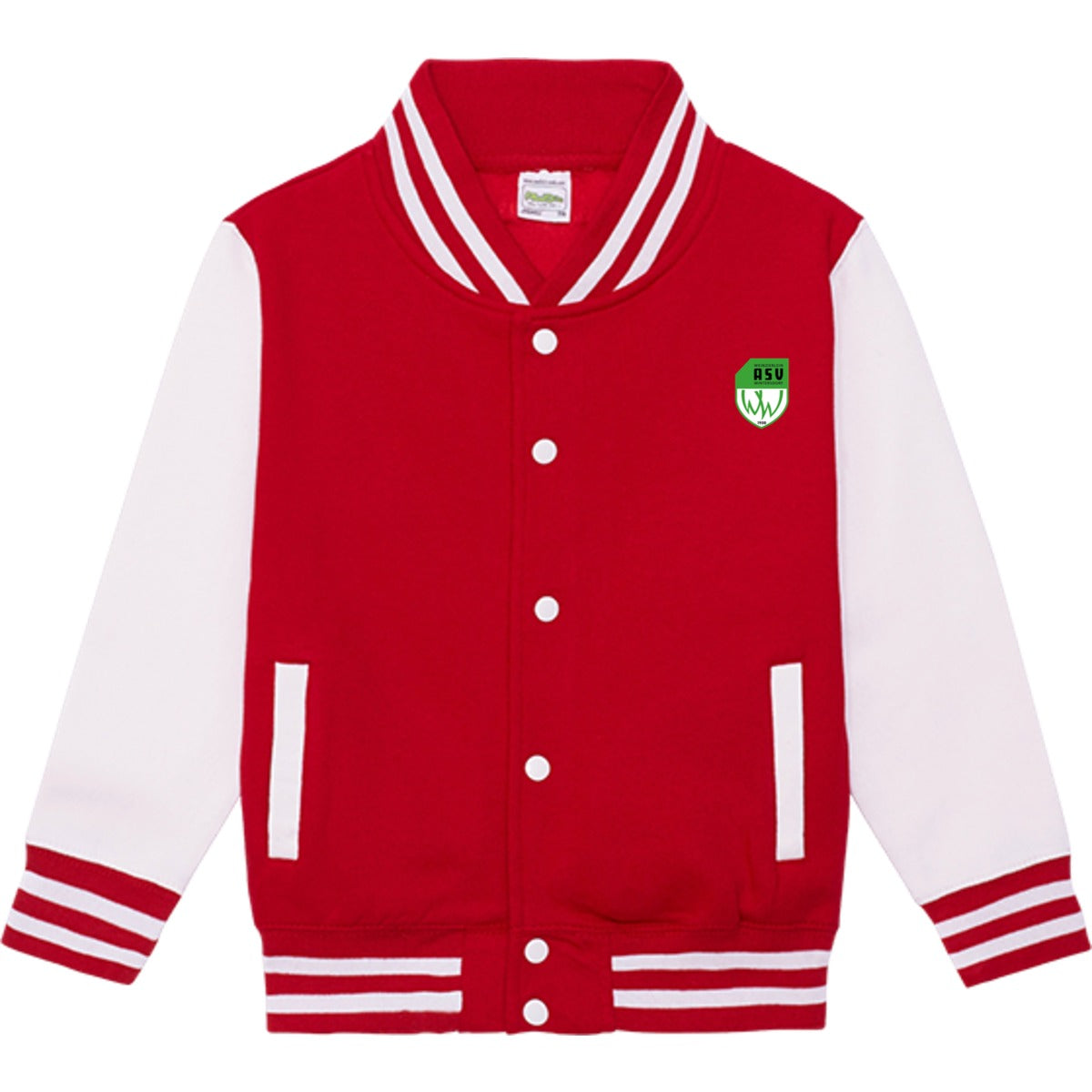 Sweat Collegejacke Kinder JH043K – ASV-Wappen herzseitig Fire Red/White Vorderseite