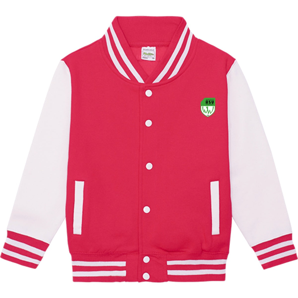 Sweat Collegejacke Kinder JH043K – ASV-Wappen herzseitig Hot Pink/White Vorderseite