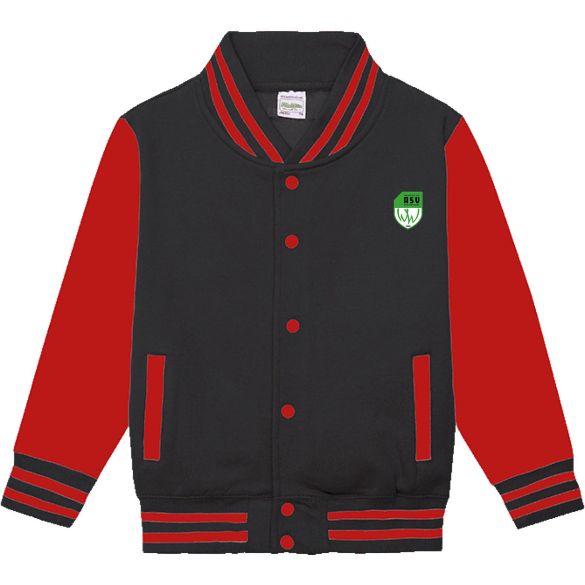 Sweat Collegejacke Kinder JH043K – ASV-Wappen herzseitig Jet Black/Fire Red Vorderseite