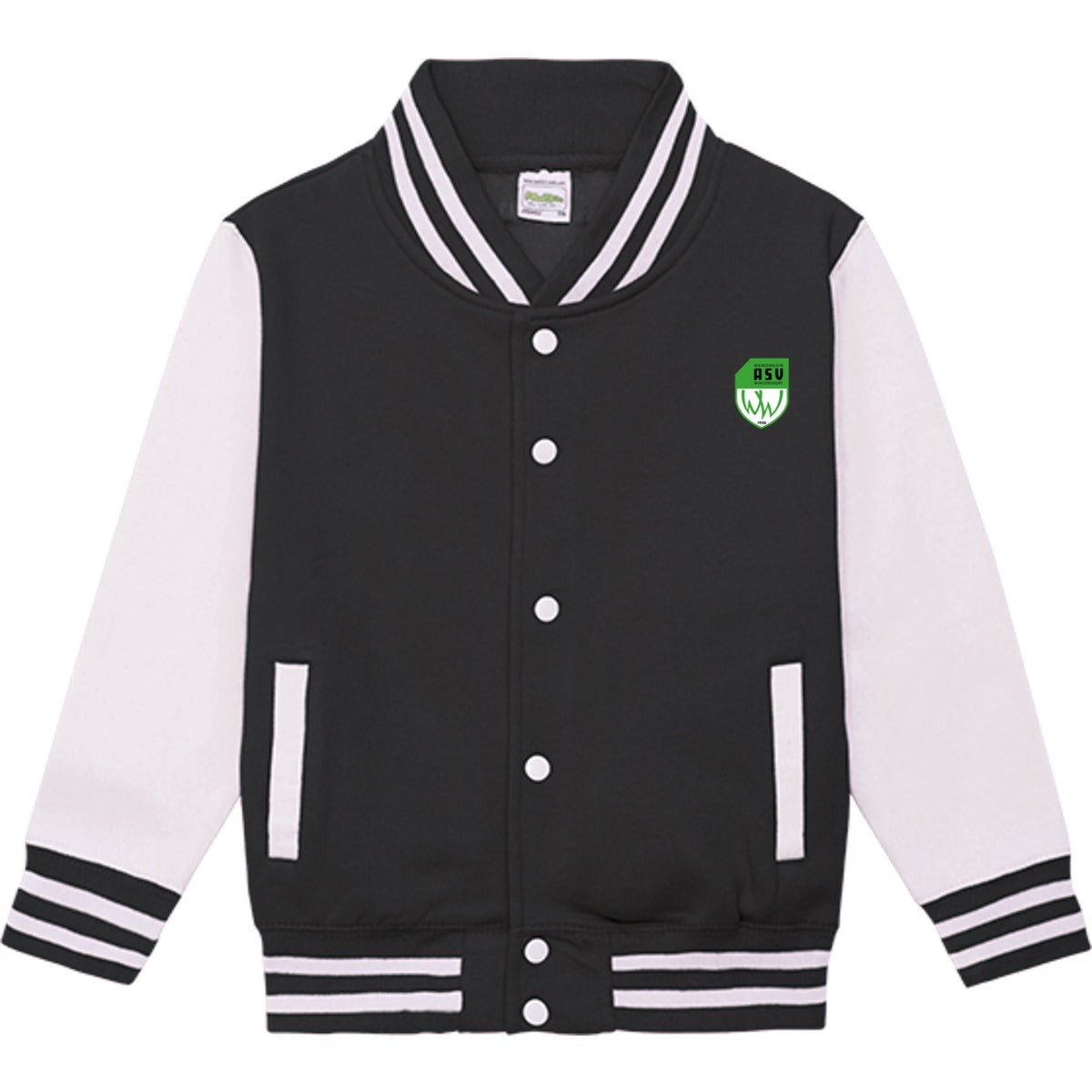 Sweat Collegejacke Kinder JH043K – ASV-Wappen herzseitig Jet Black/White Vorderseite