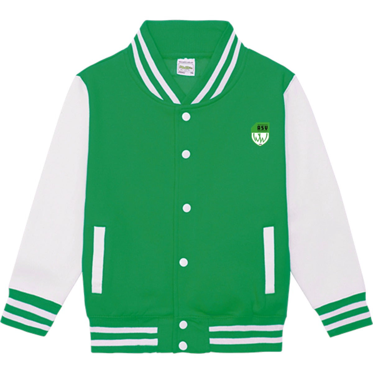 Sweat Collegejacke Kinder JH043K – ASV-Wappen herzseitig Kelly Green/White Vorderseite