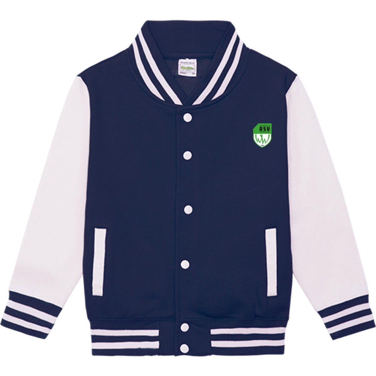 Sweat Collegejacke Kinder JH043K – ASV-Wappen herzseitig Oxford Navy/White Vorderseite