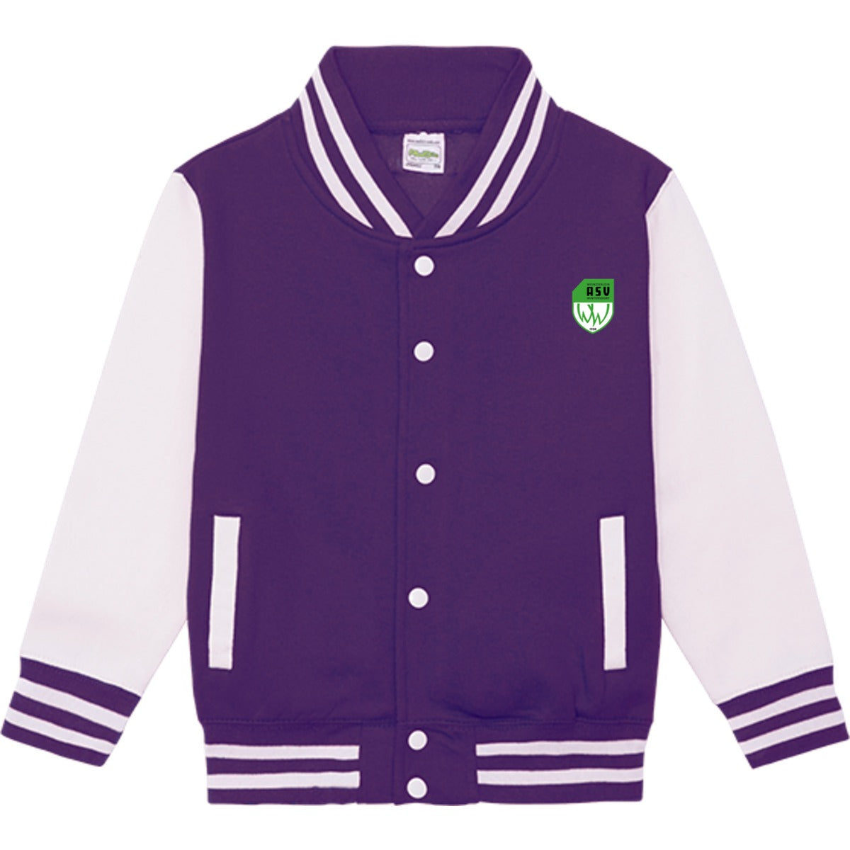 Sweat Collegejacke Kinder JH043K – ASV-Wappen herzseitig Purple/White Vorderseite
