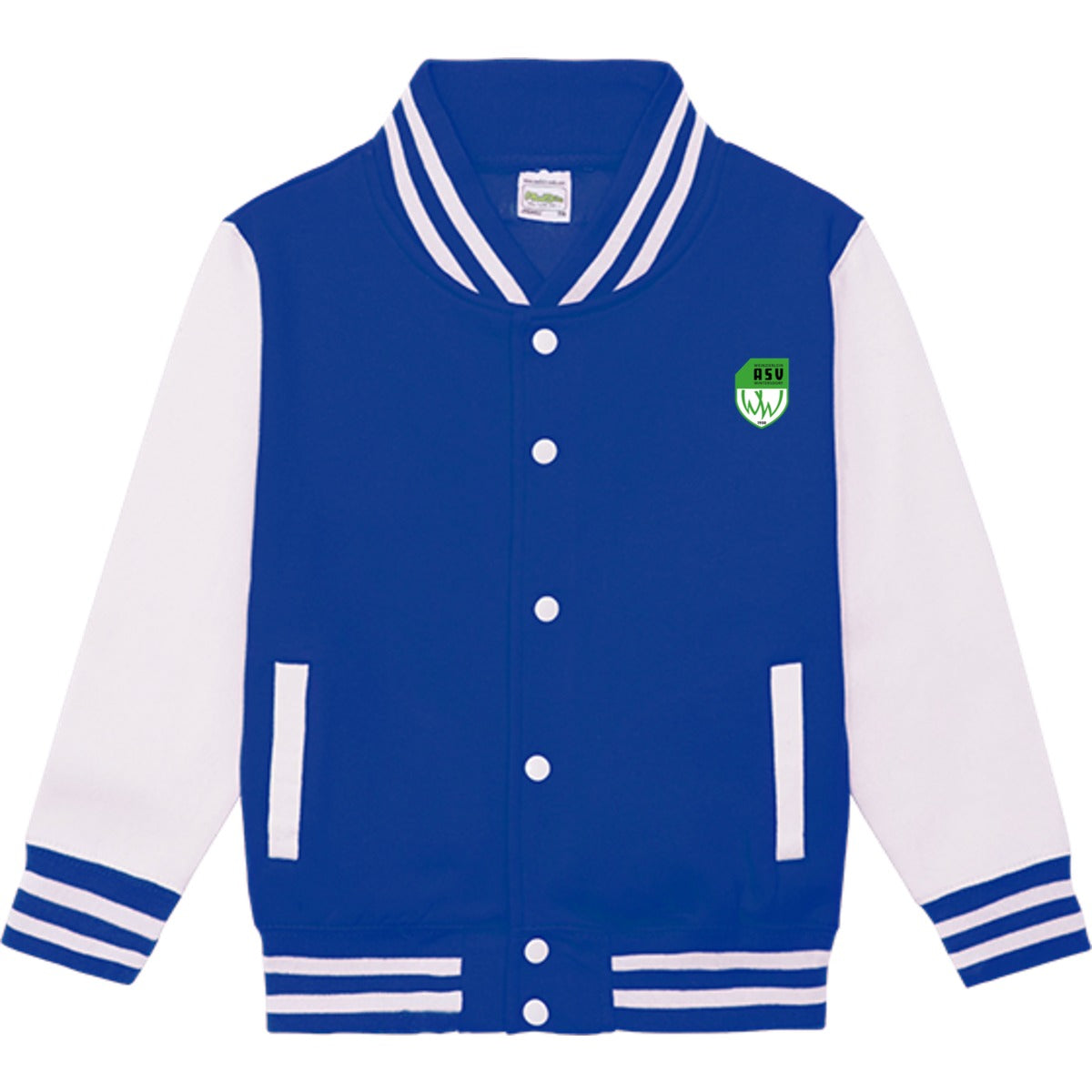 Sweat Collegejacke Kinder JH043K – ASV-Wappen herzseitig Royal Blue/White Vorderseite