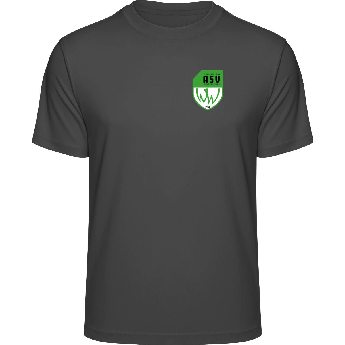 Recycled Performance T-Shirt TR501 – ASV-Wappen herzseitig Black Melange Vorderseite