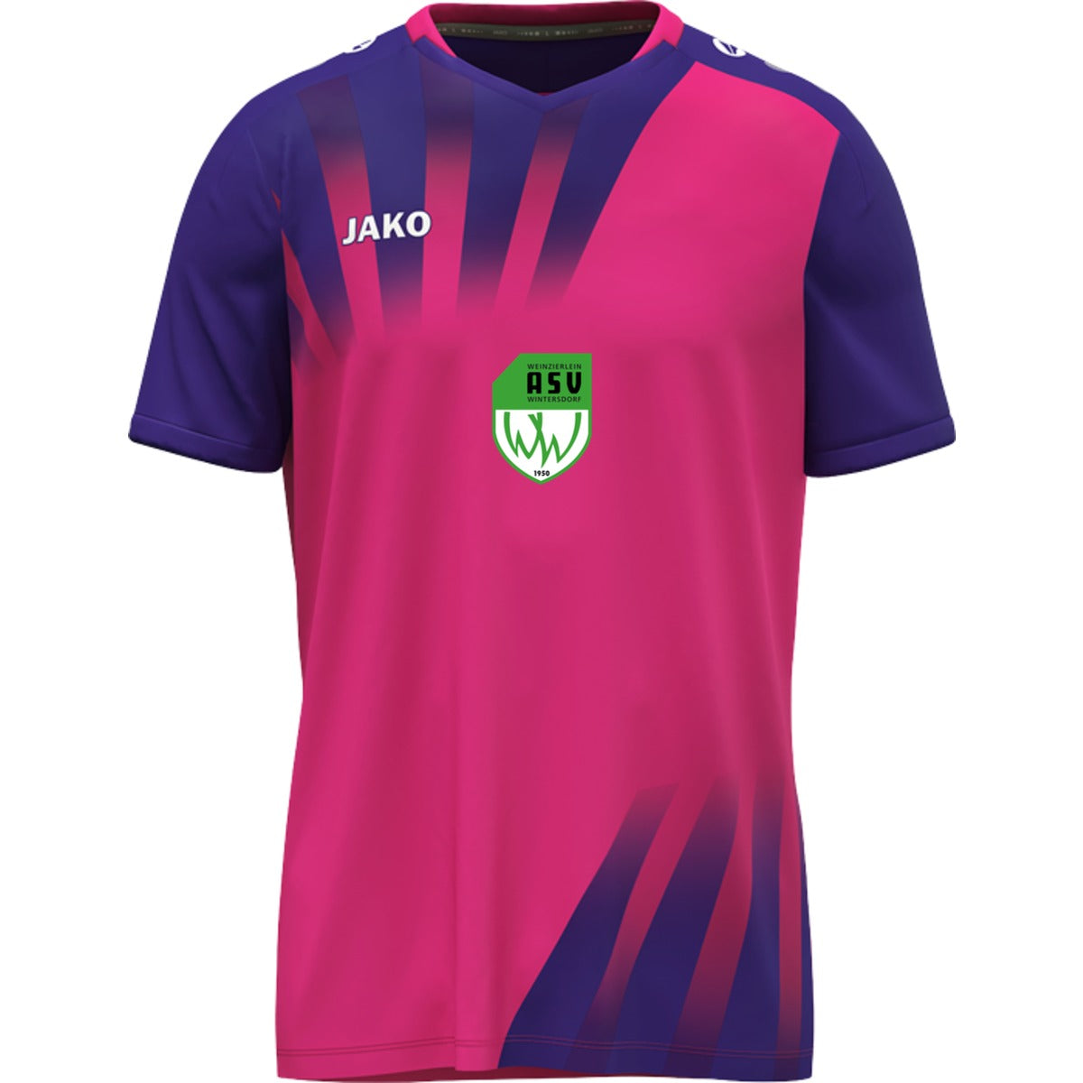 Vintage Trikot mit V-Neck Kragen im Retro-Look 4245 – ASV-Wappen exklusiv Fuchsia/Lila Vorderseite