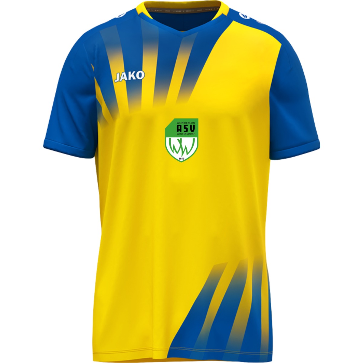 Vintage Trikot mit V-Neck Kragen im Retro-Look 4245 – ASV-Wappen exklusiv Gelb/Royal Vorderseite