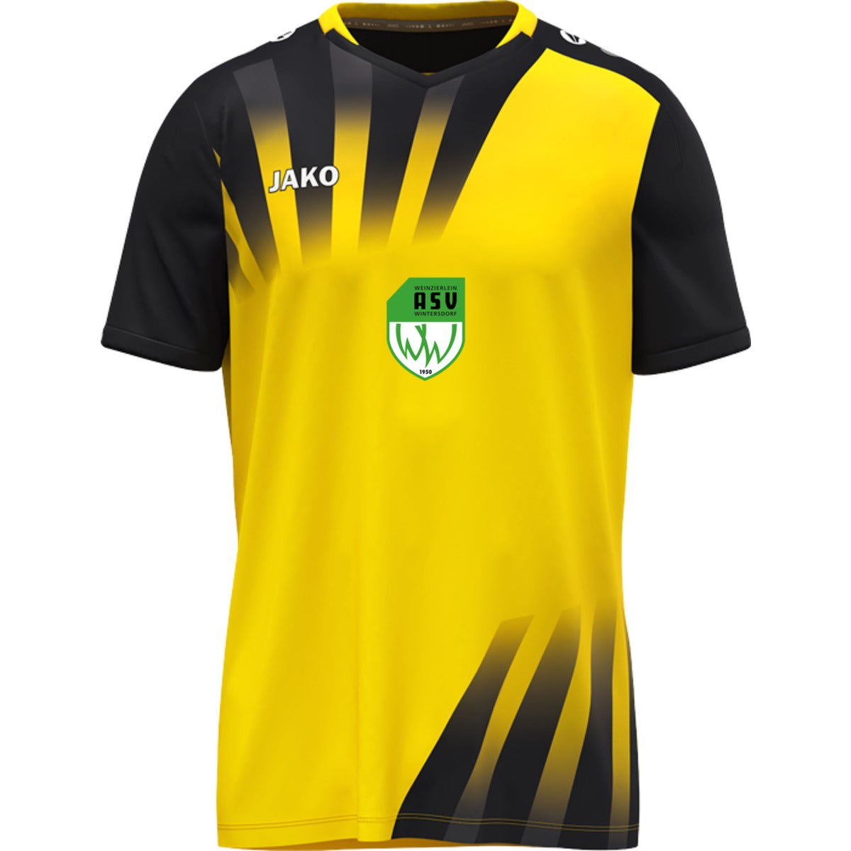 Vintage Trikot mit V-Neck Kragen im Retro-Look 4245 – ASV-Wappen exklusiv Gelb/Schwarz Vorderseite