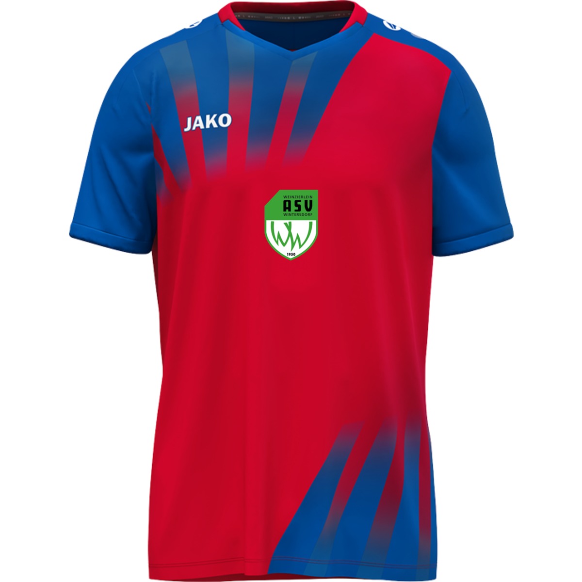 Vintage Trikot mit V-Neck Kragen im Retro-Look 4245 – ASV-Wappen exklusiv Rot/Royal Vorderseite