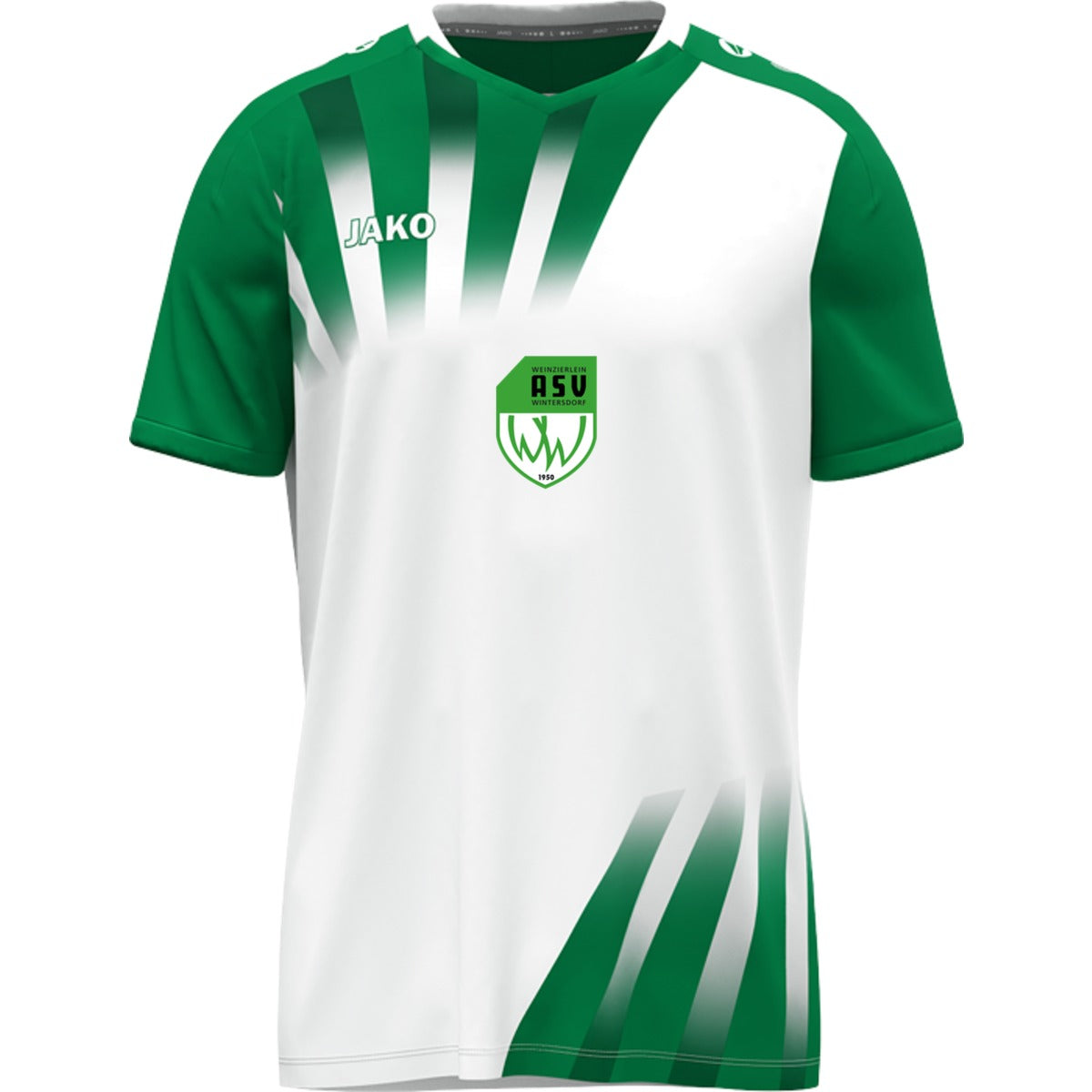 Vintage Trikot mit V-Neck Kragen im Retro-Look 4245 – ASV-Wappen exklusiv Weiß/Grün Vorderseite
