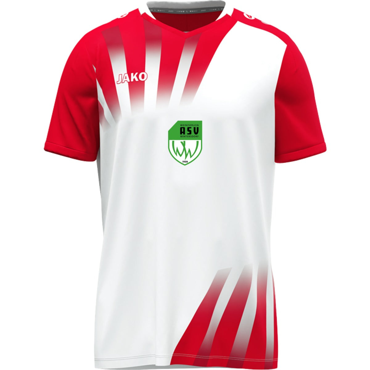 Vintage Trikot mit V-Neck Kragen im Retro-Look 4245 – ASV-Wappen exklusiv Weiß/Rot Vorderseite