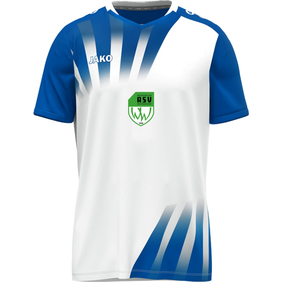 Vintage Trikot mit V-Neck Kragen im Retro-Look 4245 – ASV-Wappen exklusiv Weiß/Royal Vorderseite
