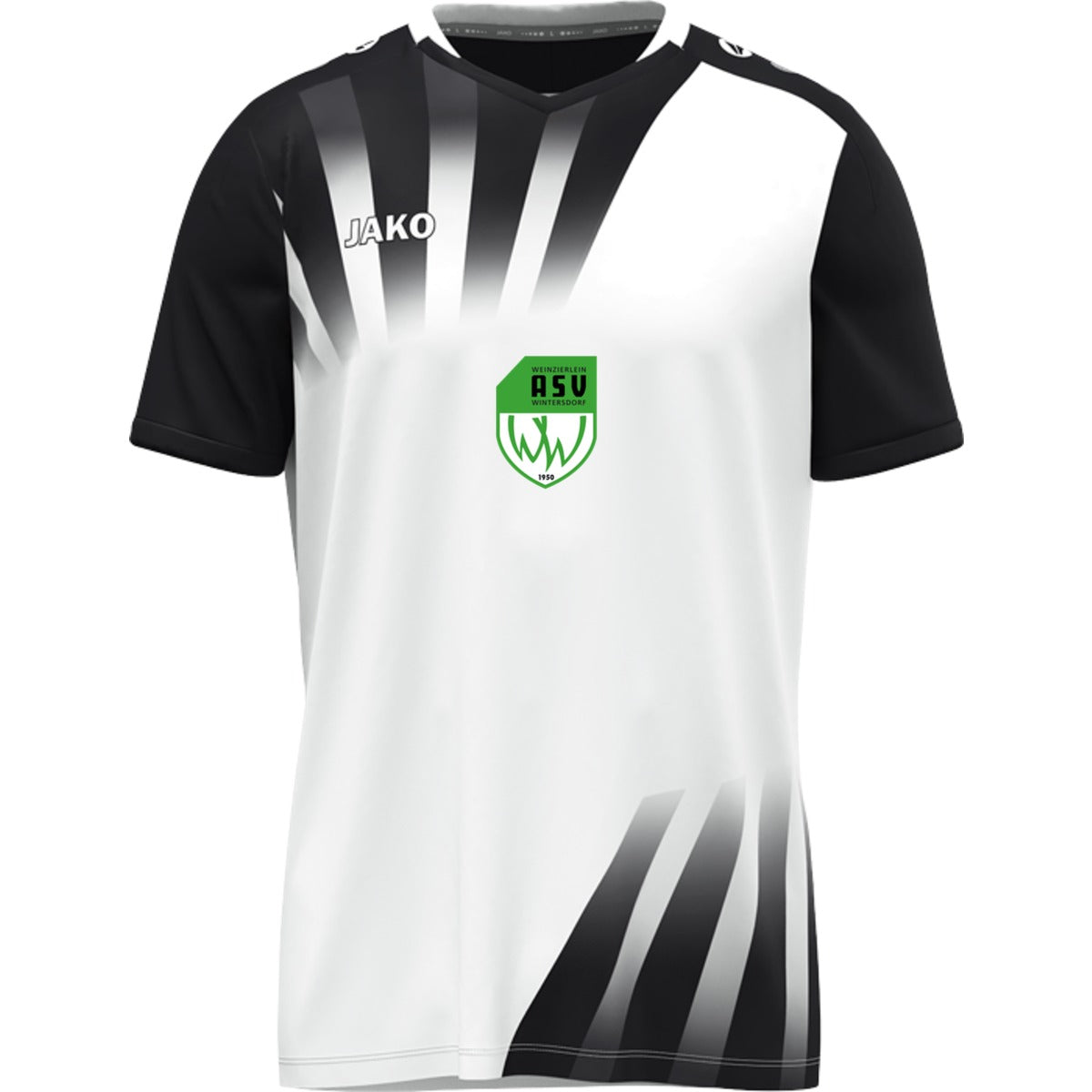 Vintage Trikot mit V-Neck Kragen im Retro-Look 4245 – ASV-Wappen exklusiv Weiß/Schwarz Vorderseite