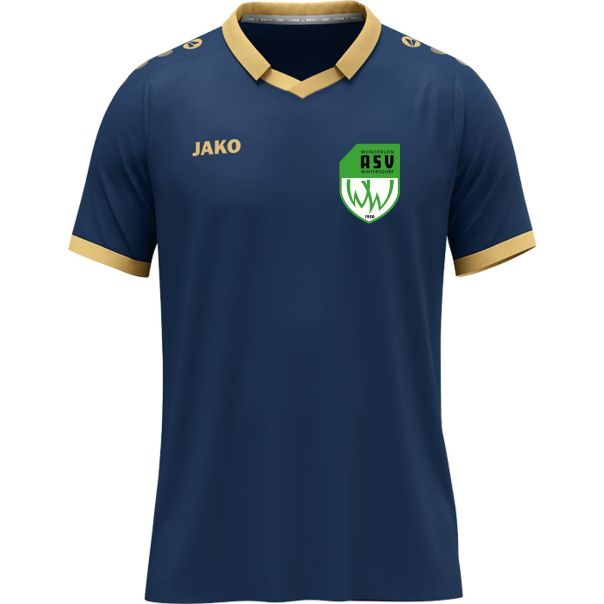 Trikot Glory recycletes Kurzarmtrikot mit Polokragen 4251 – ASV-Wappen herzseitig Navy/Gold Vorderseite
