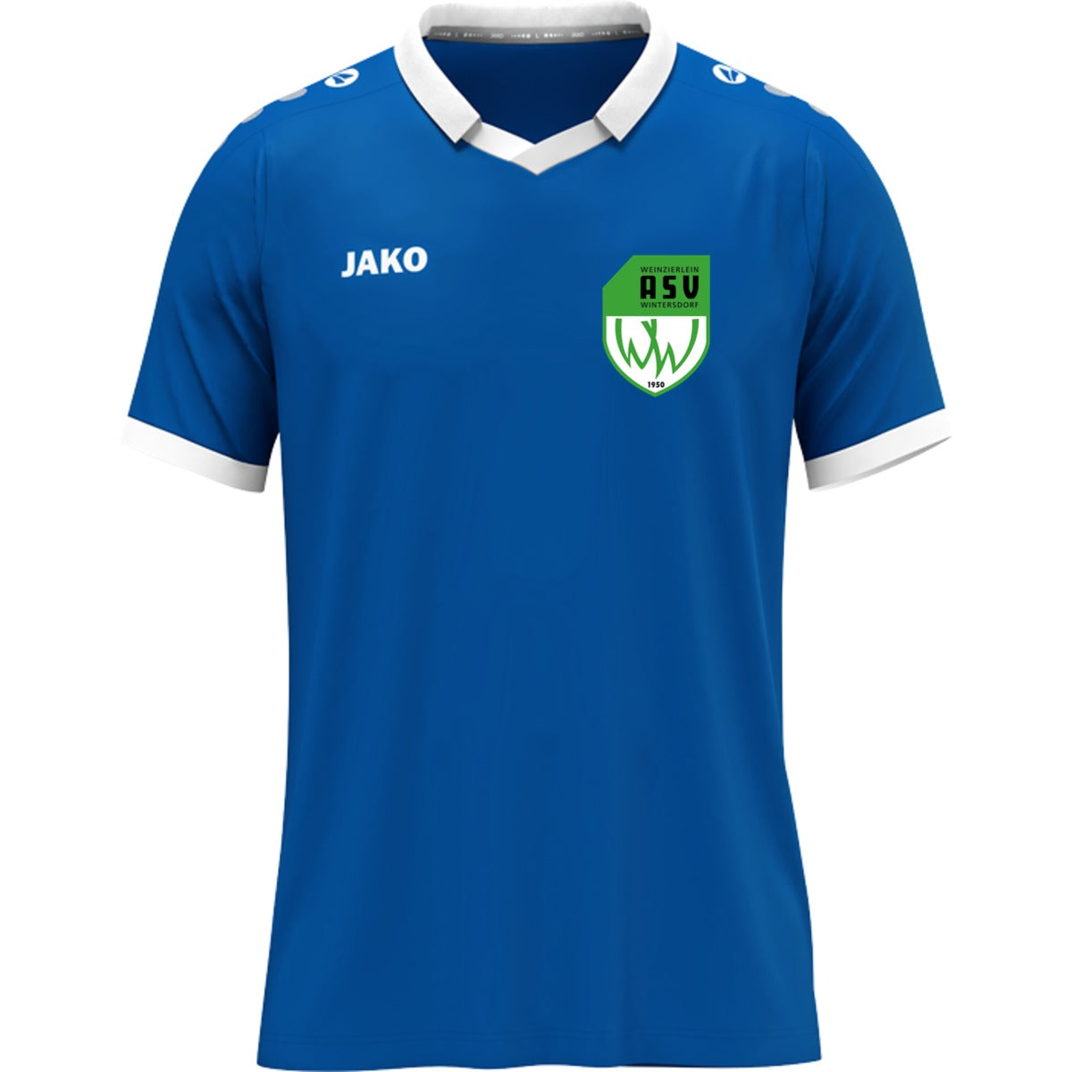 Trikot Glory recycletes Kurzarmtrikot mit Polokragen 4251 – ASV-Wappen herzseitig Royal/Weiß Vorderseite