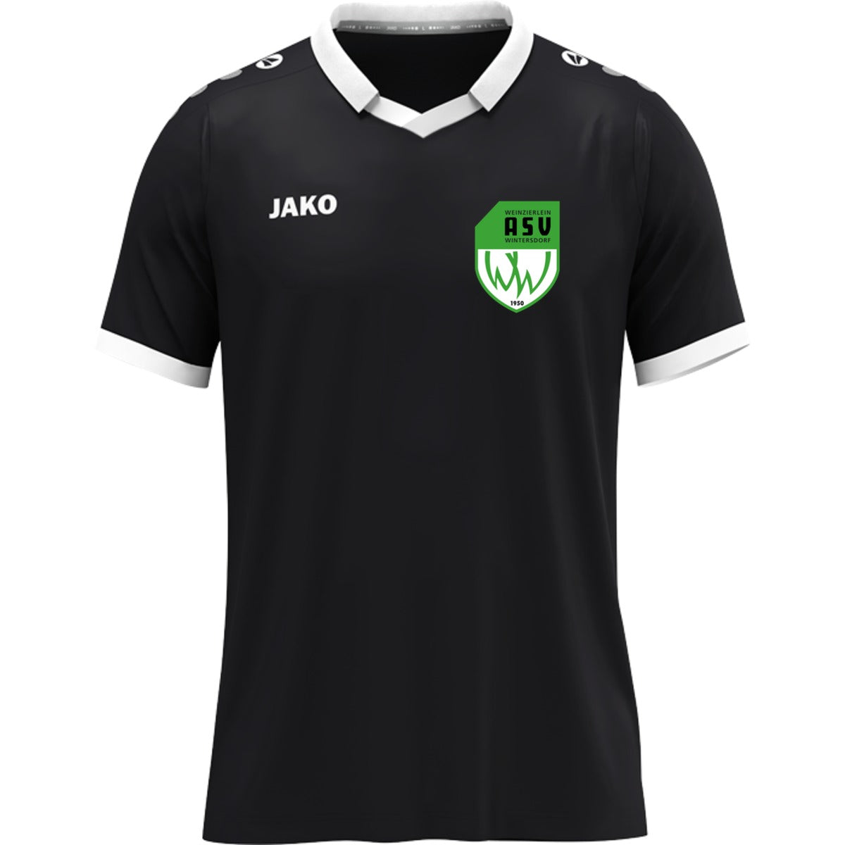 Trikot Glory recycletes Kurzarmtrikot mit Polokragen 4251 – ASV-Wappen herzseitig Schwarz/Weiß Vorderseite