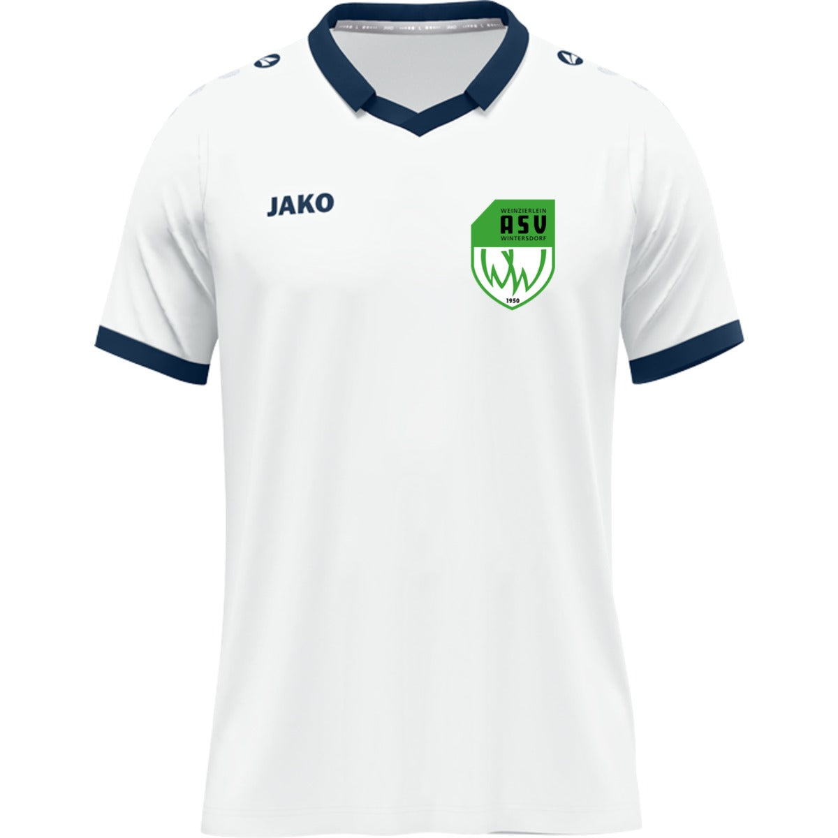 Trikot Glory recycletes Kurzarmtrikot mit Polokragen 4251 – ASV-Wappen herzseitig Weiß/Marine Vorderseite