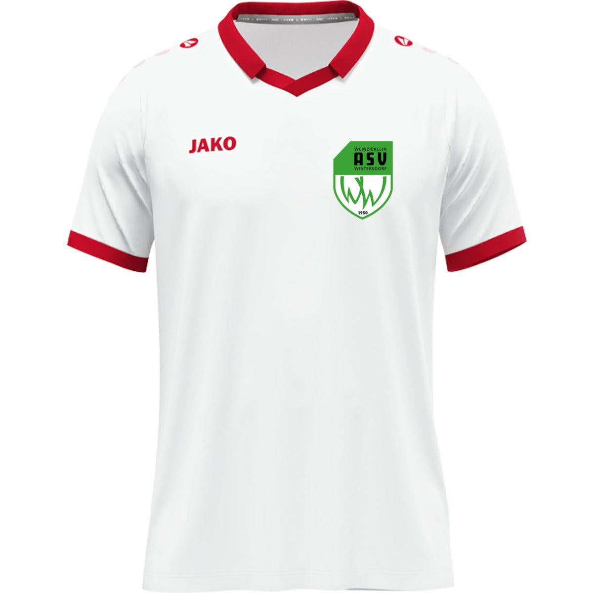 Trikot Glory recycletes Kurzarmtrikot mit Polokragen 4251 – ASV-Wappen herzseitig Weiß/Rot Vorderseite