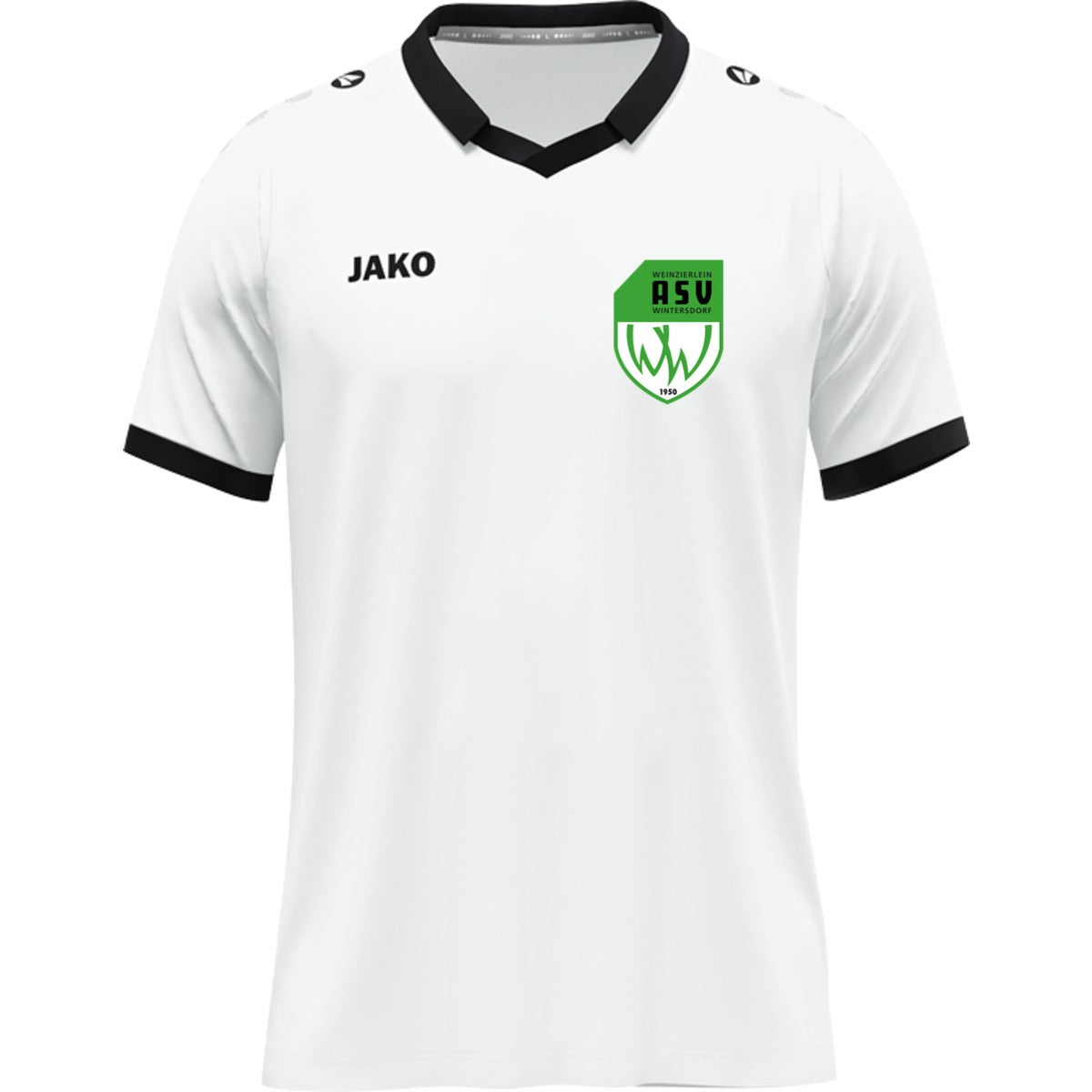Trikot Glory recycletes Kurzarmtrikot mit Polokragen 4251 – ASV-Wappen herzseitig Weiß/Schwarz Vorderseite