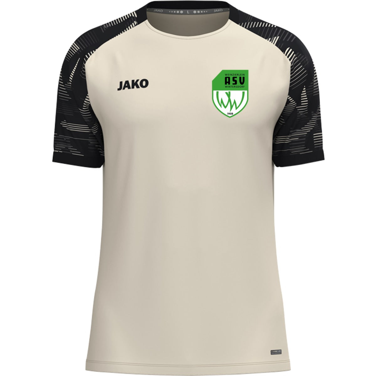 T-Shirt Sonic – nachhaltiges Funktionsshirt von JAKO 6126 – ASV-Wappen herzseitig Off White/Schwarz Vorderseite